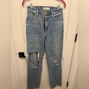 Abercrombie & Fitch 90s Straight Ultra High Rise Blue Distressed Boyfriend Jeans